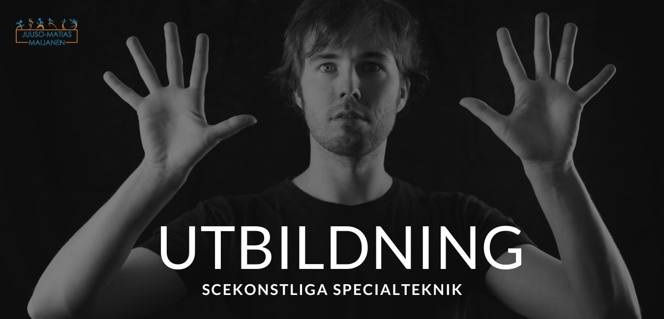 UTBILDNING - SCENKONSTLIGA SPECIALTEKNIK. </p>
<p>Juuso-Matias visar en mimteknik: 'väggen'.